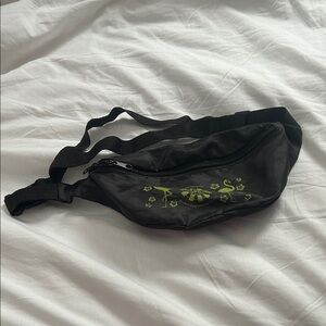 Black Waist Bag with Green Floral Design